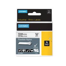 Dymo Rhino Industrial Label Tape 12mmx3.5m Nylon Black/White 1/2"