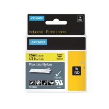 Dymo Rhino Industrial Label Tape 12mmx3.5m Nylon Black/Yellow 1/2"