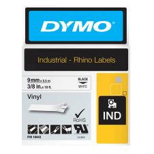Dymo Rhino Industrial Label Tape 9mmx5.5m Vinyl Black/White 3/8"