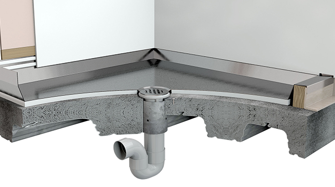 Shower-tray-appartment-compsite-steel-floor-tray-passive-fire-protection-of-drain-waste